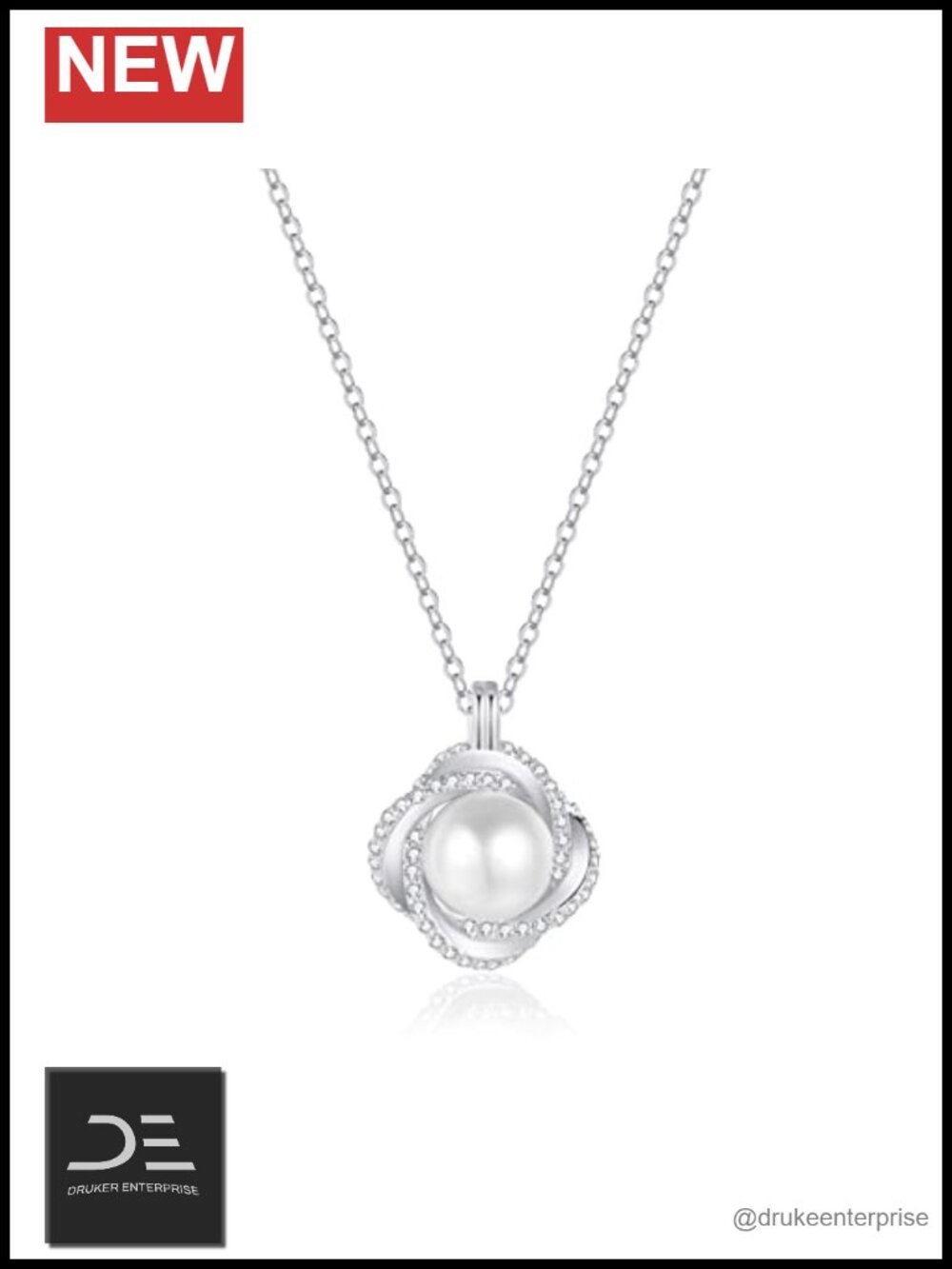 925 Sterling Silver Freshwater Pearl Pendant Necklace with Cubic Zirconia, 18
